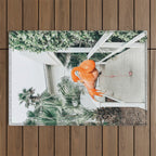 Flamingo Beach House, Wildlife Architecture Jungle Photography, Eclectic Birds Digital Art Outdoor Rug Gallery Image 1