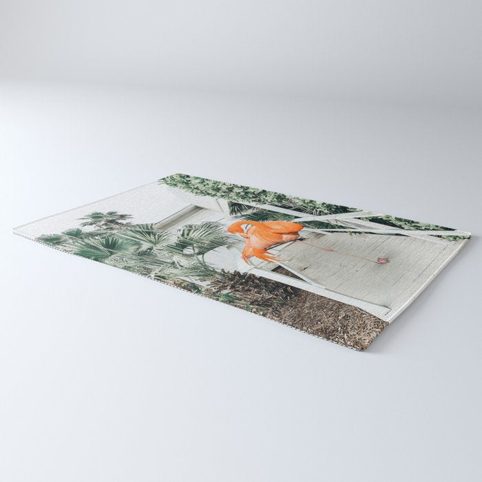 Flamingo Beach House, Wildlife Architecture Jungle Photography, Eclectic Birds Digital Art Rug Gallery Image 3