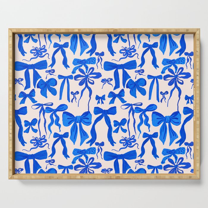 Whimsical Blue Bow Pattern - Perfect for Creative Holiday and Winter Projects Serving Tray Gallery Image 1
