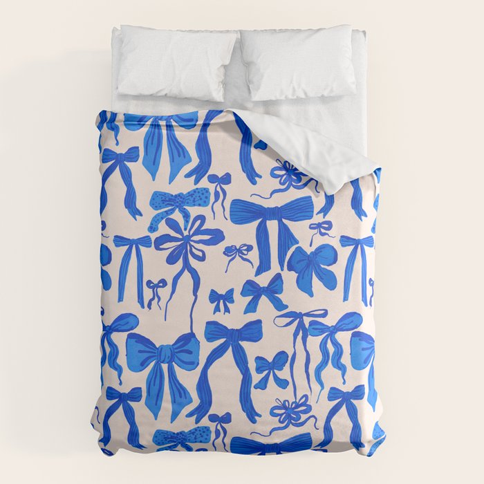 Whimsical Blue Bow Pattern - Perfect for Creative Holiday and Winter Projects Duvet Cover Gallery Image 6