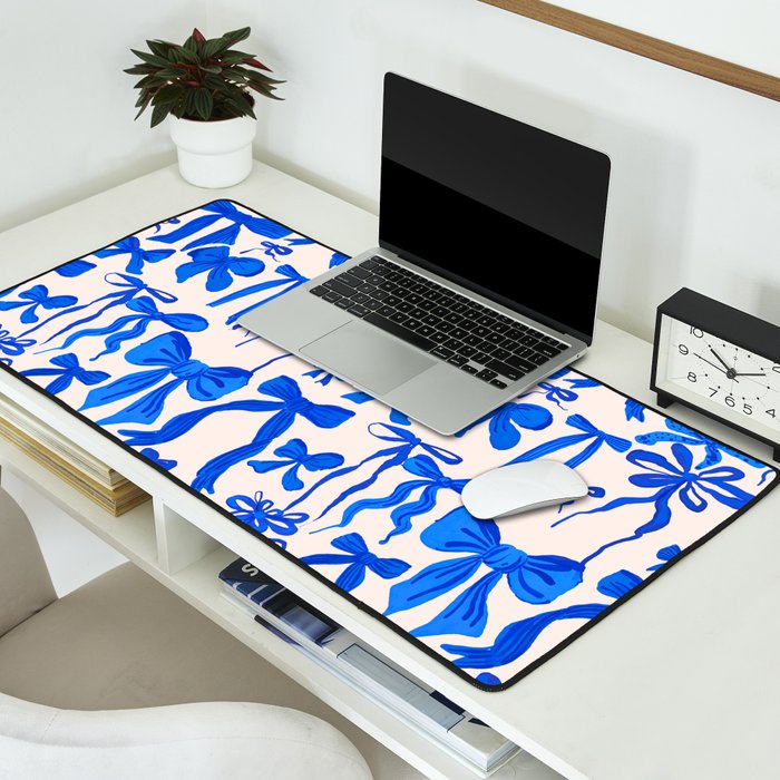 Whimsical Blue Bow Pattern - Perfect for Creative Holiday and Winter Projects Desk Mat Gallery Image 2