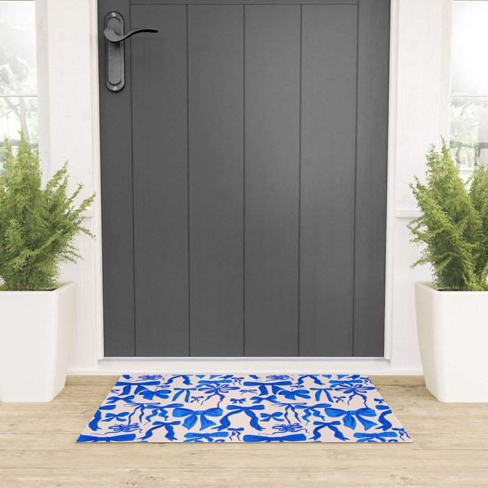 Whimsical Blue Bow Pattern - Perfect for Creative Holiday and Winter Projects Welcome Mat Gallery Image 3