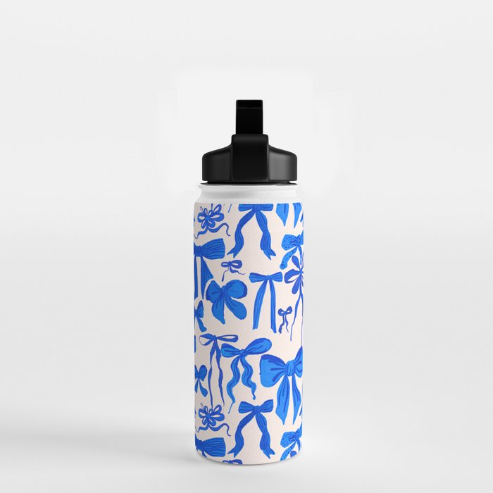 Whimsical Blue Bow Pattern - Perfect for Creative Holiday and Winter Projects Water Bottle Gallery Image 2