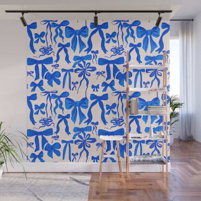 Whimsical Blue Bow Pattern - Perfect for Creative Holiday and Winter Projects Wall Mural Gallery Image 1