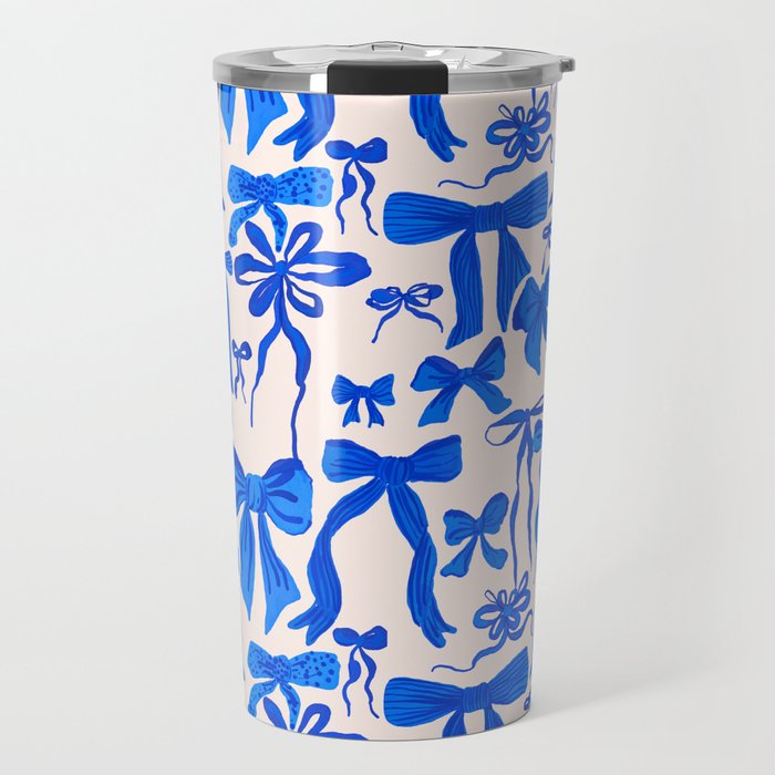 Whimsical Blue Bow Pattern - Perfect for Creative Holiday and Winter Projects Travel Mug Gallery Image 1