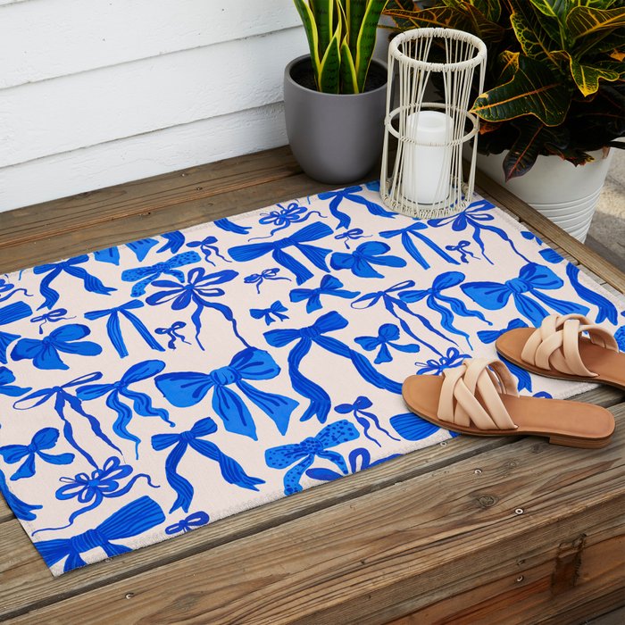 Whimsical Blue Bow Pattern - Perfect for Creative Holiday and Winter Projects Outdoor Rug Gallery Image 2