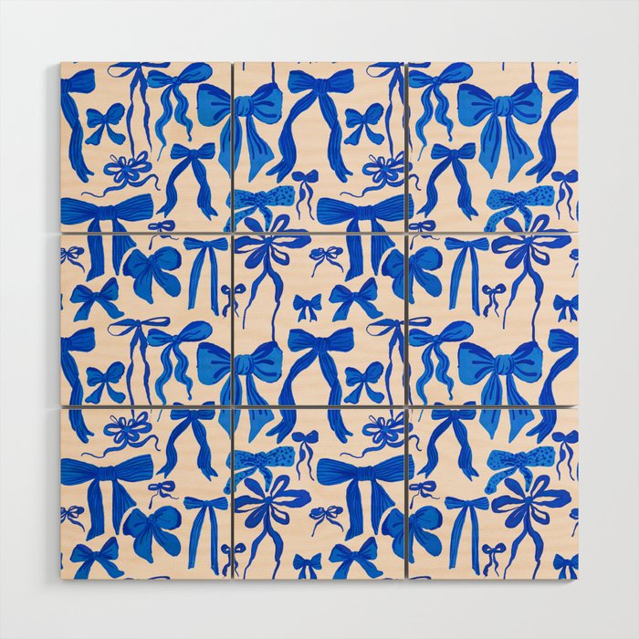 Whimsical Blue Bow Pattern - Perfect for Creative Holiday and Winter Projects Wood Wall Art Gallery Image 1