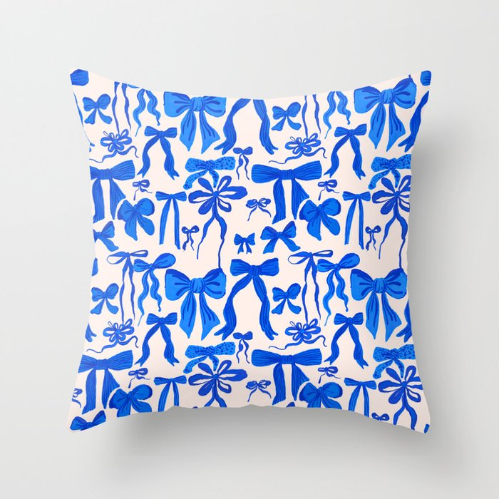 Whimsical Blue Bow Pattern - Perfect for Creative Holiday and Winter Projects Throw Pillow Gallery Image 1
