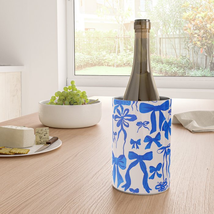 Whimsical Blue Bow Pattern - Perfect for Creative Holiday and Winter Projects Wine Chiller Gallery Image 4