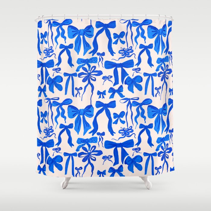 Whimsical Blue Bow Pattern - Perfect for Creative Holiday and Winter Projects Shower Curtain Gallery Image 1