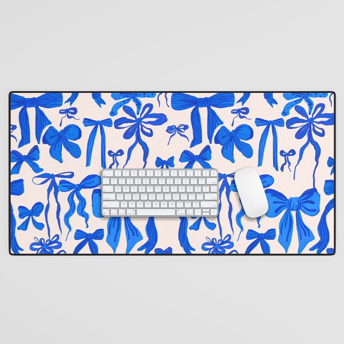 Whimsical Blue Bow Pattern - Perfect for Creative Holiday and Winter Projects Desk Mat Gallery Image 1