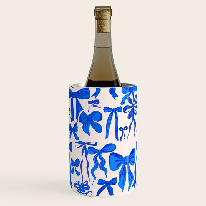 Whimsical Blue Bow Pattern - Perfect for Creative Holiday and Winter Projects Wine Chiller Gallery Image 2