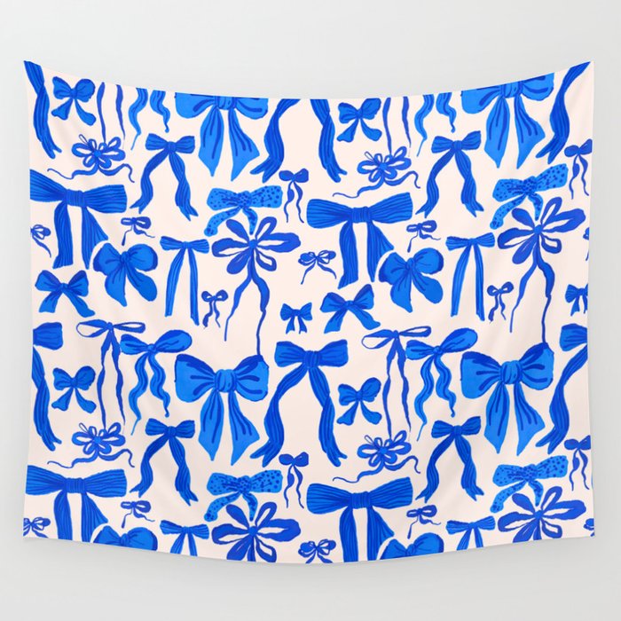 Whimsical Blue Bow Pattern - Perfect for Creative Holiday and Winter Projects Wall Tapestry Gallery Image 4
