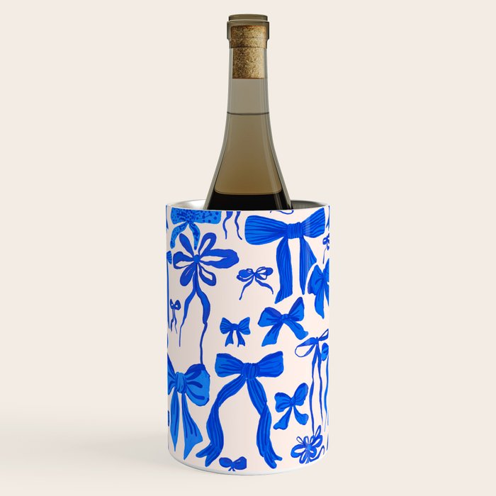 Whimsical Blue Bow Pattern - Perfect for Creative Holiday and Winter Projects Wine Chiller Gallery Image 1
