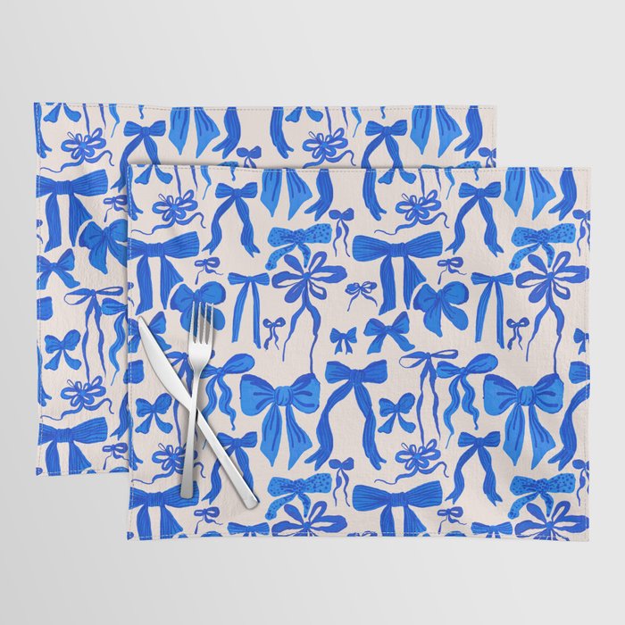 Whimsical Blue Bow Pattern - Perfect for Creative Holiday and Winter Projects Placemat Gallery Image 1
