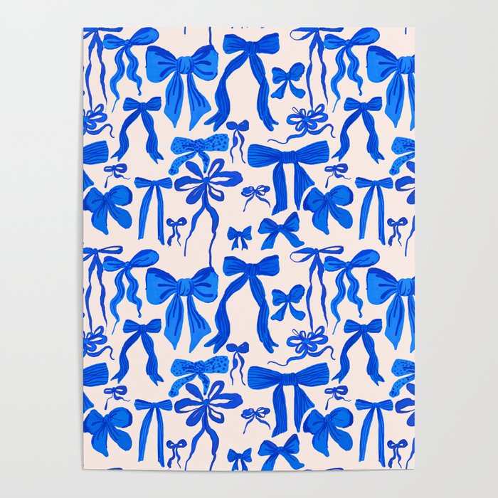 Whimsical Blue Bow Pattern - Perfect for Creative Holiday and Winter Projects Poster Gallery Image 1