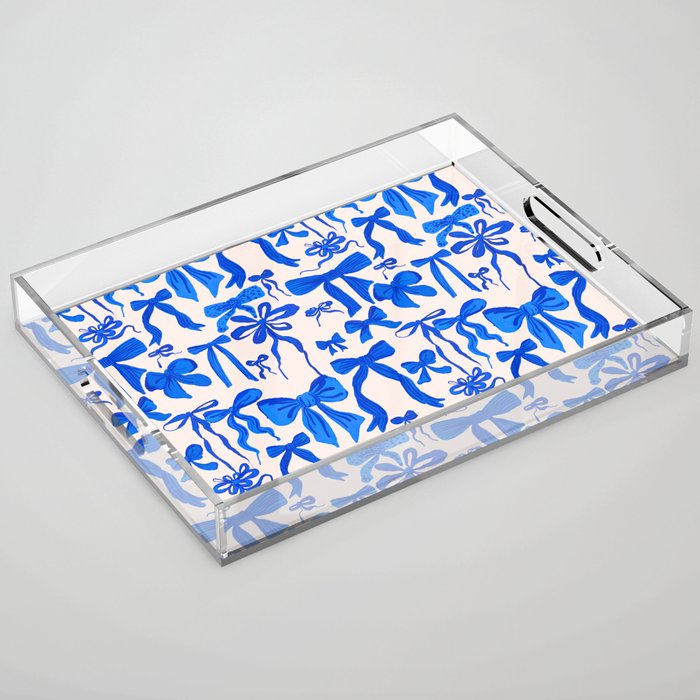Whimsical Blue Bow Pattern - Perfect for Creative Holiday and Winter Projects Acrylic Tray Gallery Image 1