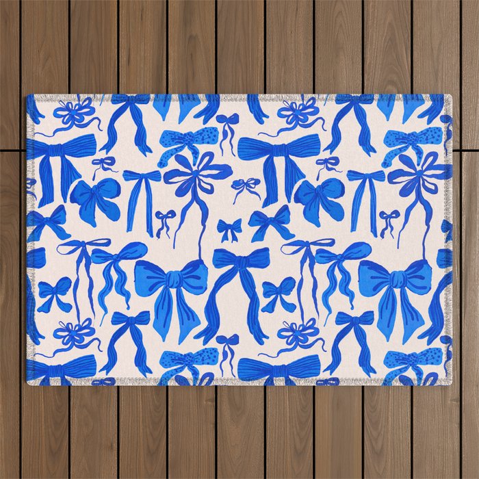 Whimsical Blue Bow Pattern - Perfect for Creative Holiday and Winter Projects Outdoor Rug Gallery Image 1