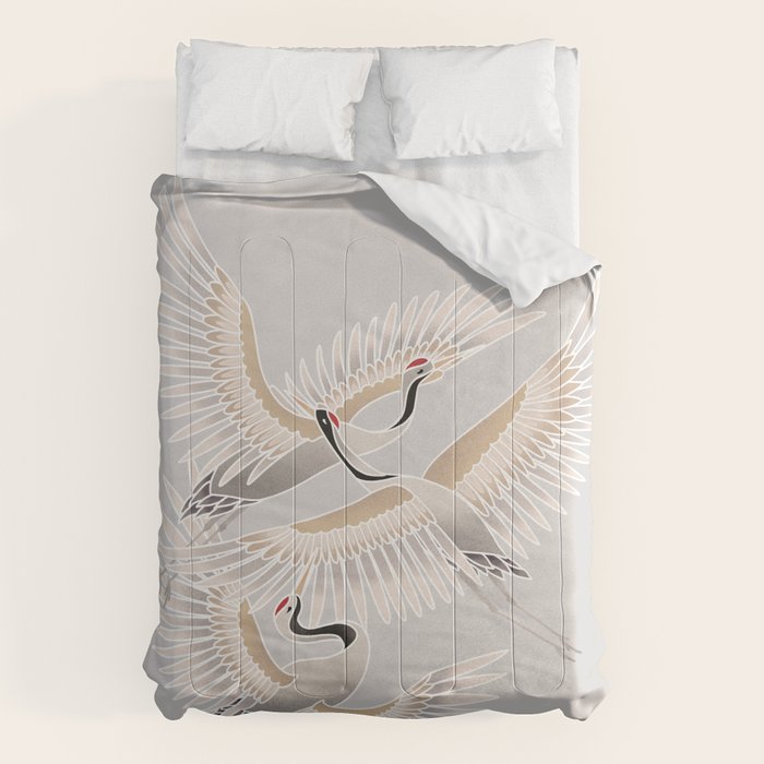 traditional Japanese cranes bright illustration Comforter Gallery Image 6