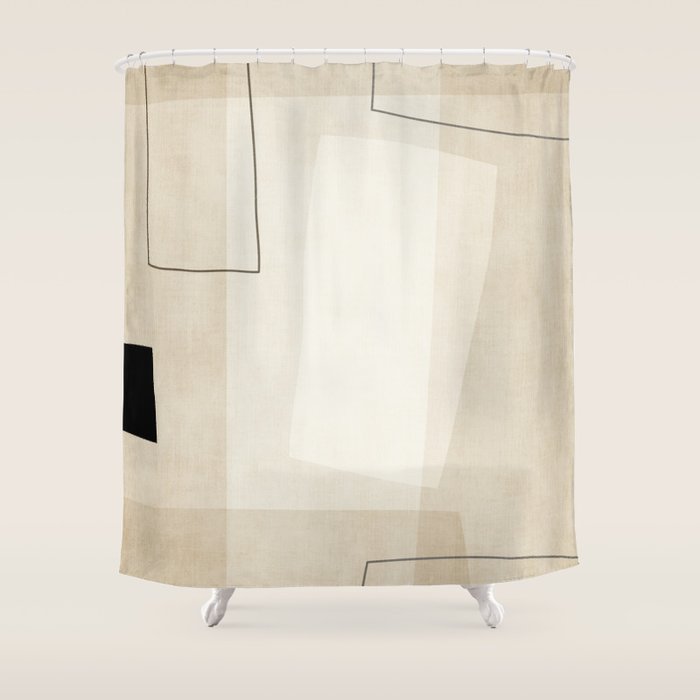 Minimalist Beige Black Japandi Artwork I Shower Curtain Gallery Image 1