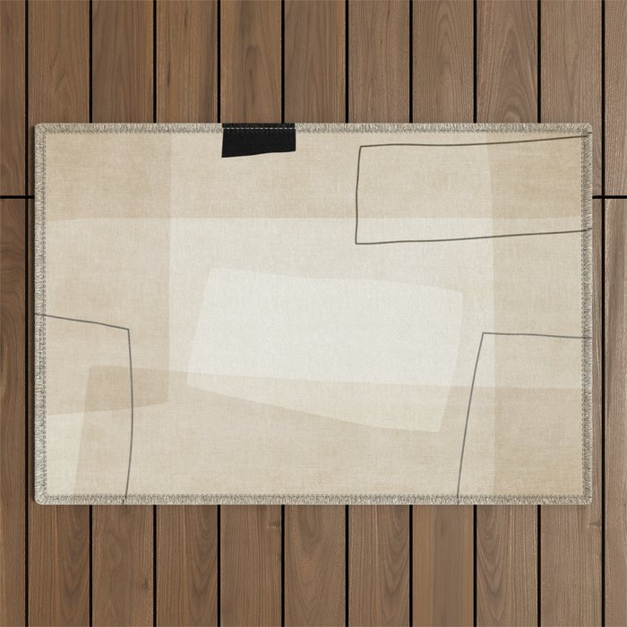 Minimalist Beige Black Japandi Artwork I Outdoor Rug Gallery Image 1