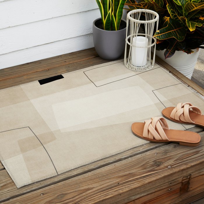 Minimalist Beige Black Japandi Artwork I Outdoor Rug Gallery Image 2