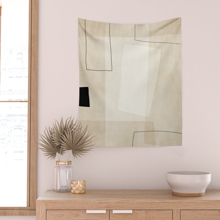 Minimalist Beige Black Japandi Artwork I Wall Tapestry Gallery Image 2