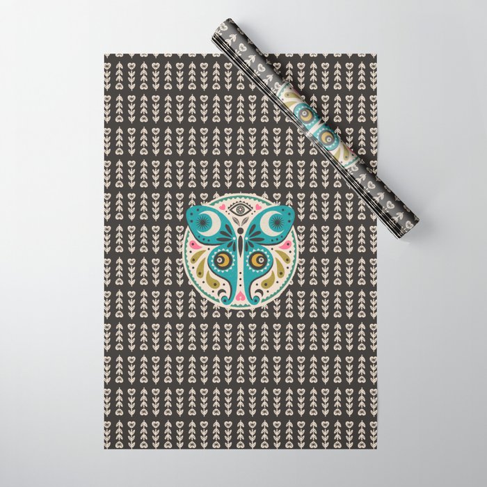 Luna Moth - Black Wrapping Paper Gallery Image 1