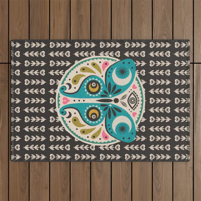 Luna Moth - Black Outdoor Rug Gallery Image 1