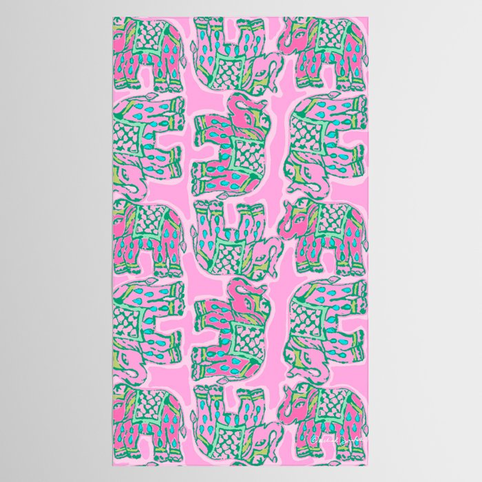 Elephant Block Print in Pink and Green Tablecloth Gallery Image 2