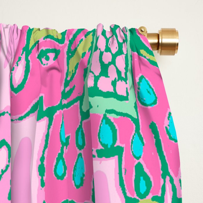 Elephant Block Print in Pink and Green Window Curtain Gallery Image 2