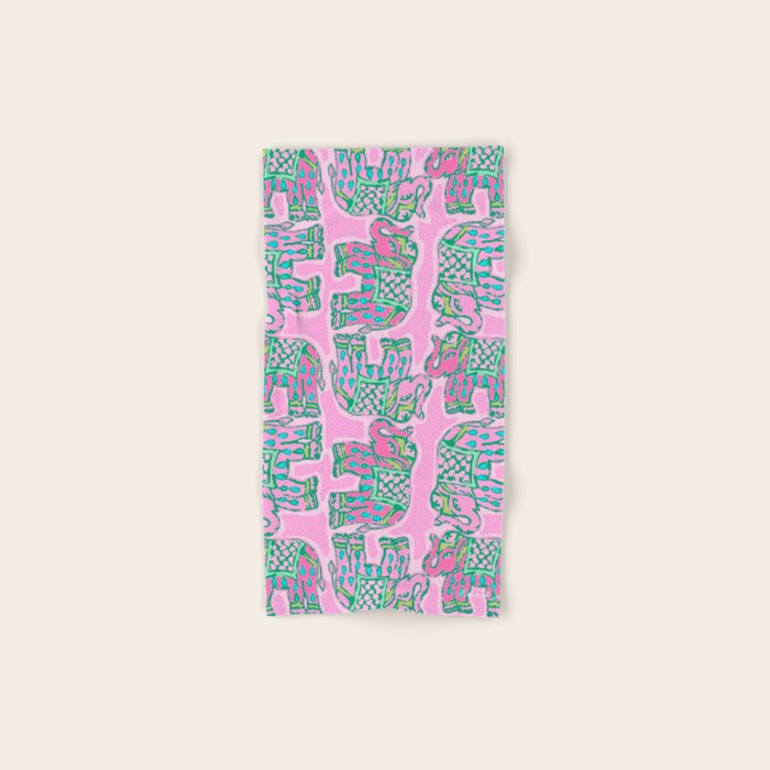 Elephant Block Print in Pink and Green Bath Towel Gallery Image 1