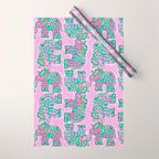 Elephant Block Print in Pink and Green Wrapping Paper Gallery Image 1
