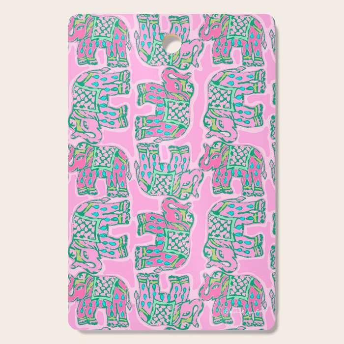 Elephant Block Print in Pink and Green Cutting Board Gallery Image 1
