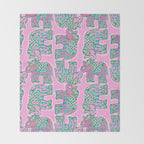 Elephant Block Print in Pink and Green Throw Blanket Gallery Image 2