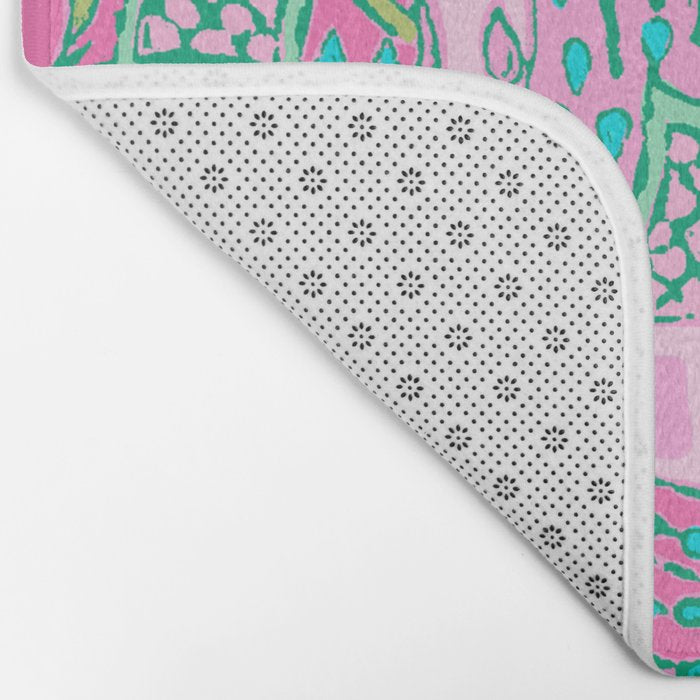 Elephant Block Print in Pink and Green Bath Mat Gallery Image 2
