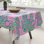 Elephant Block Print in Pink and Green Tablecloth Gallery Image 3