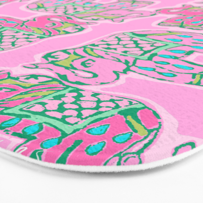 Elephant Block Print in Pink and Green Bath Mat Gallery Image 3