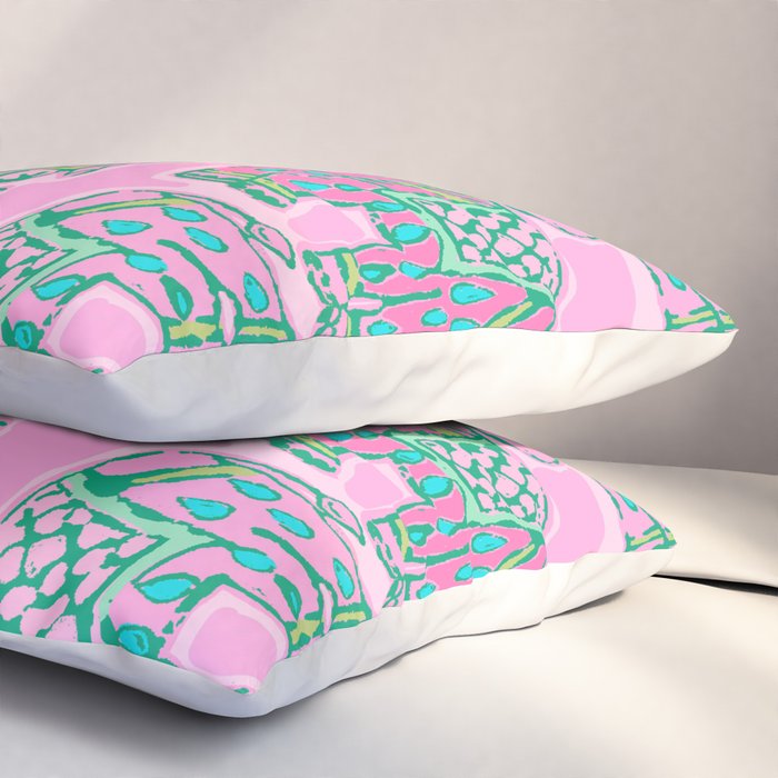 Elephant Block Print in Pink and Green Pillow Sham Gallery Image 3