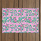 Elephant Block Print in Pink and Green Outdoor Rug Gallery Image 1