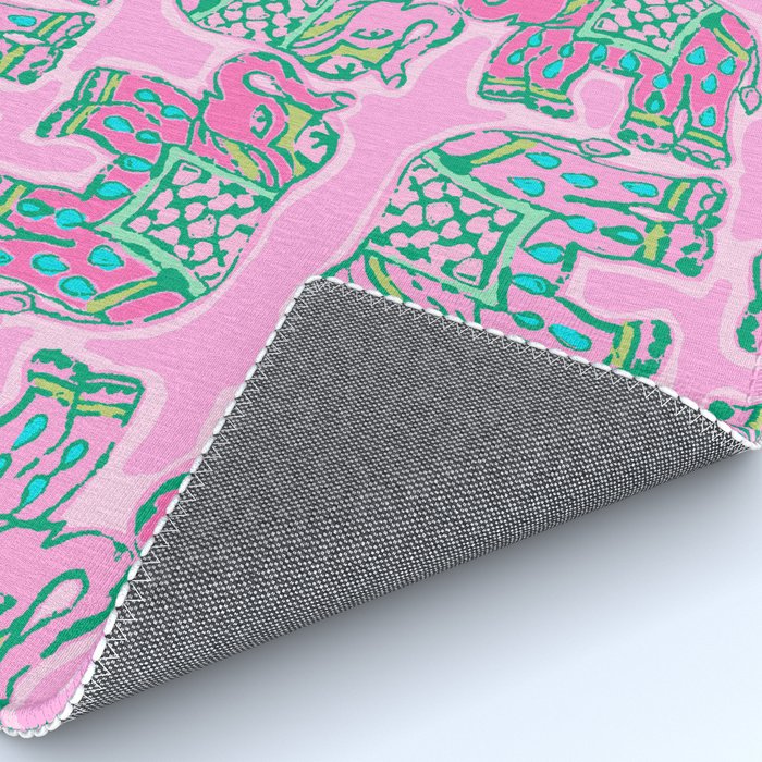 Elephant Block Print in Pink and Green Rug Gallery Image 4