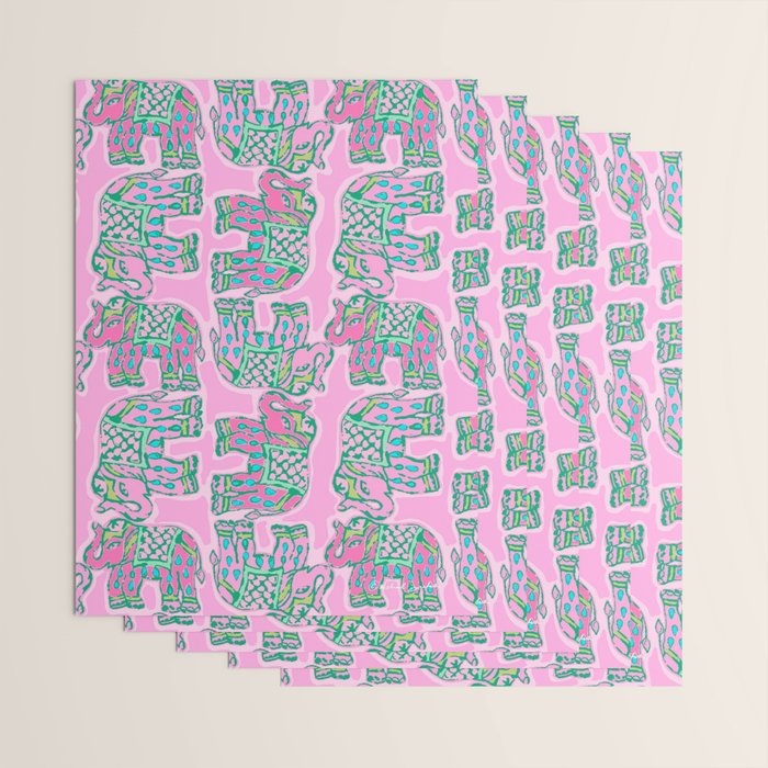Elephant Block Print in Pink and Green Wrapping Paper Gallery Image 3
