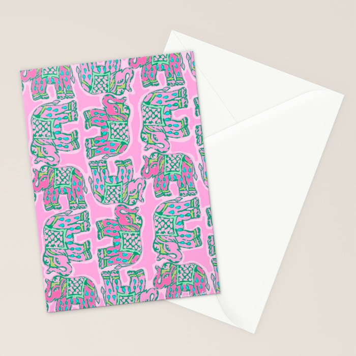 Elephant Block Print in Pink and Green Stationery Card Gallery Image 2