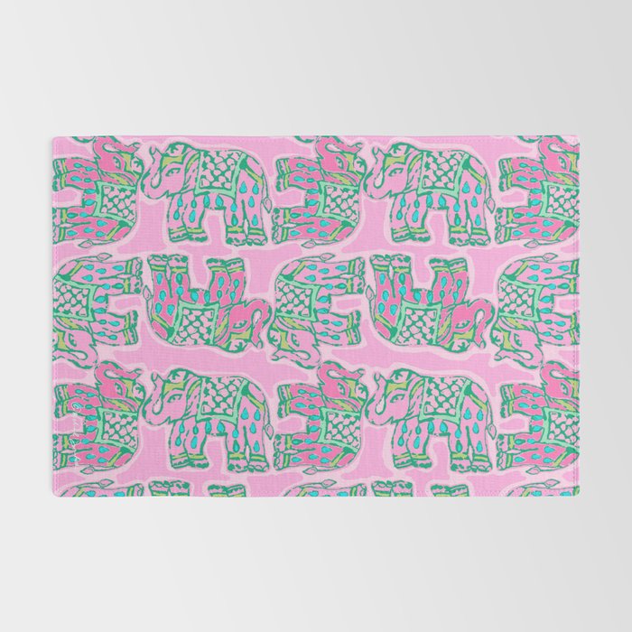 Elephant Block Print in Pink and Green Rug Gallery Image 2