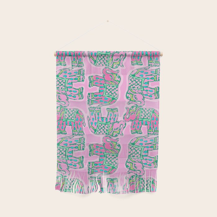 Elephant Block Print in Pink and Green Wall Hanging Gallery Image 1