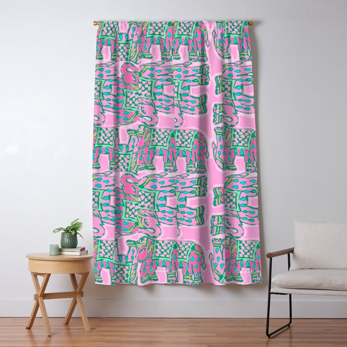 Elephant Block Print in Pink and Green Window Curtain Gallery Image 5