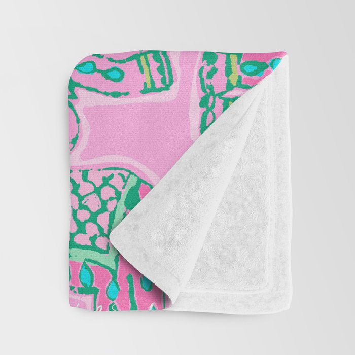 Elephant Block Print in Pink and Green Throw Blanket Gallery Image 3