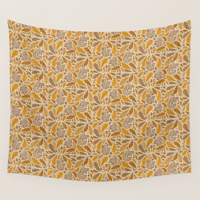 Oak & Squirrels | Autumn Yellows Palette Wall Tapestry Gallery Image 1