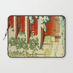 Vintage Japanese Woodblock Print Japanese Shinto Shrine Red Pagoda With Snow Capped Trees Laptop Sleeve Gallery Image 1