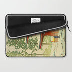 Vintage Japanese Woodblock Print Japanese Shinto Shrine Red Pagoda With Snow Capped Trees Laptop Sleeve Gallery Image 2